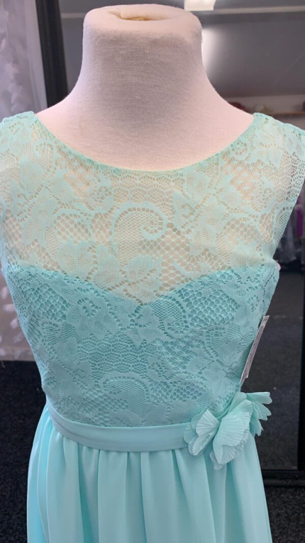 Mint young bridesmaid dress Alexia age 10 bodice